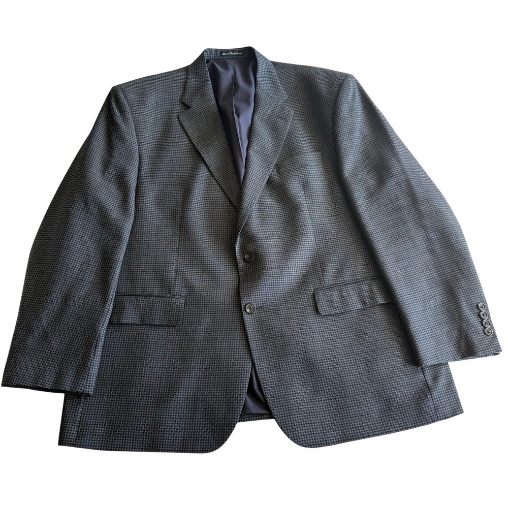 Ralph Lauren Pure New Wool 48R Blue Gray Houndstooth Blazer Sport‎ Coat Jacket